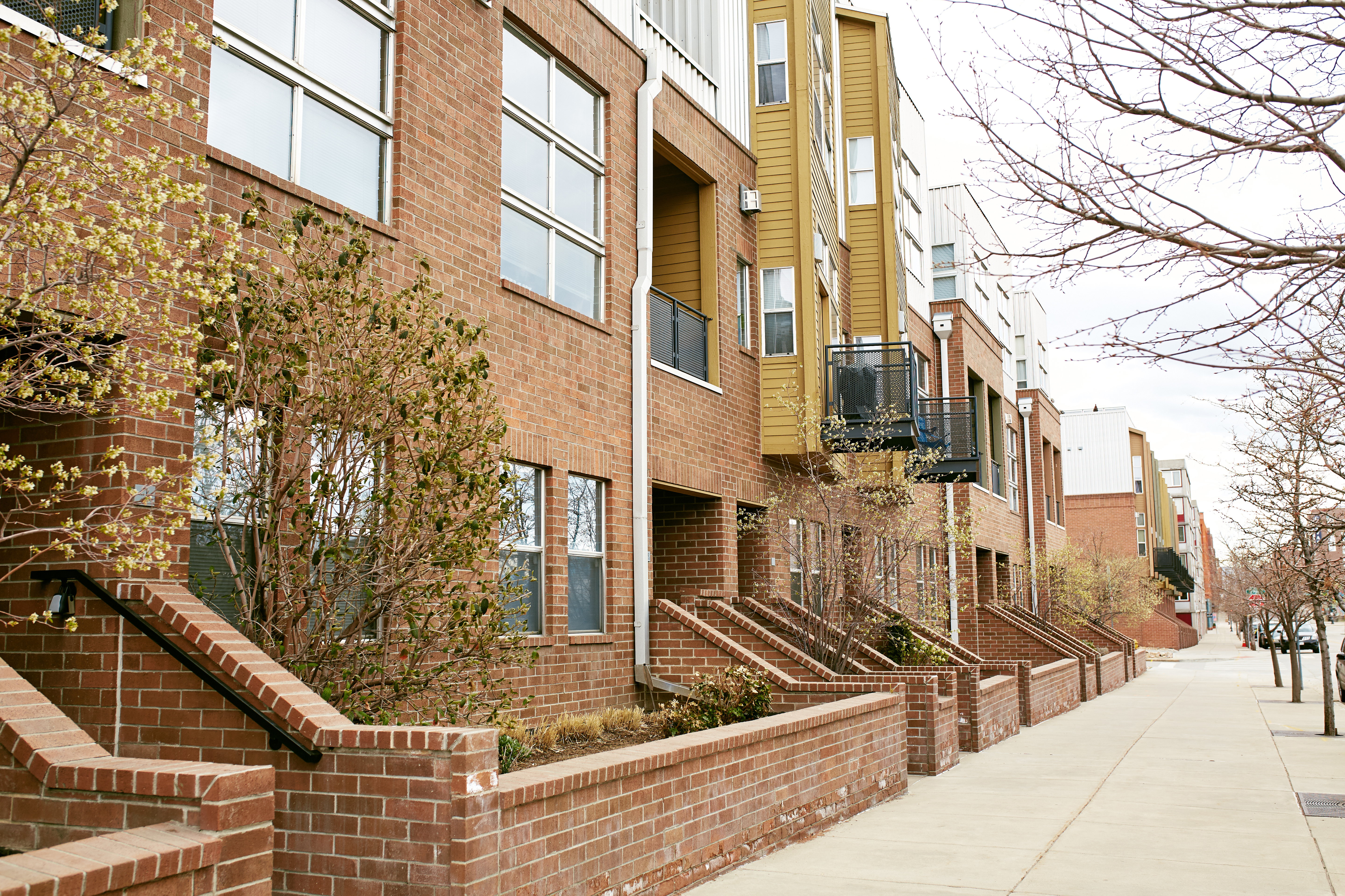 Quiet streets in the RiNo District surrounded by modern apartments and condominiums. River North Arts District, Denver, Colorado