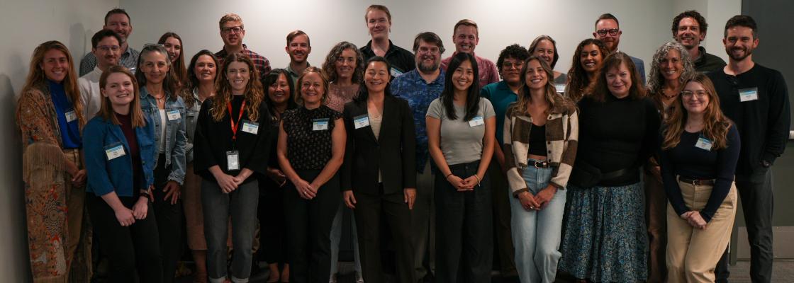 Group photo of 28 participants on first night of the 2025 Civic Academy